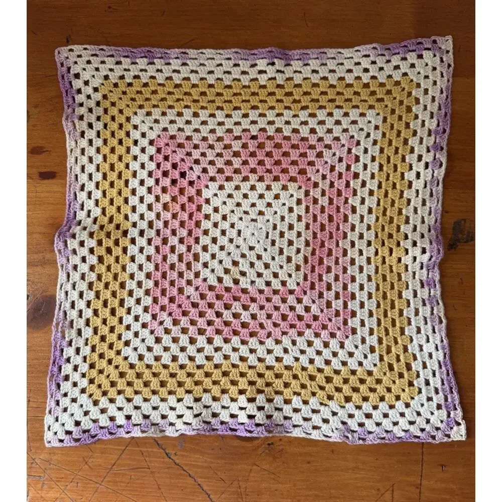 Vintage Crochet Doily Set Pink Yellow White Granny Square Mandala Table Mats